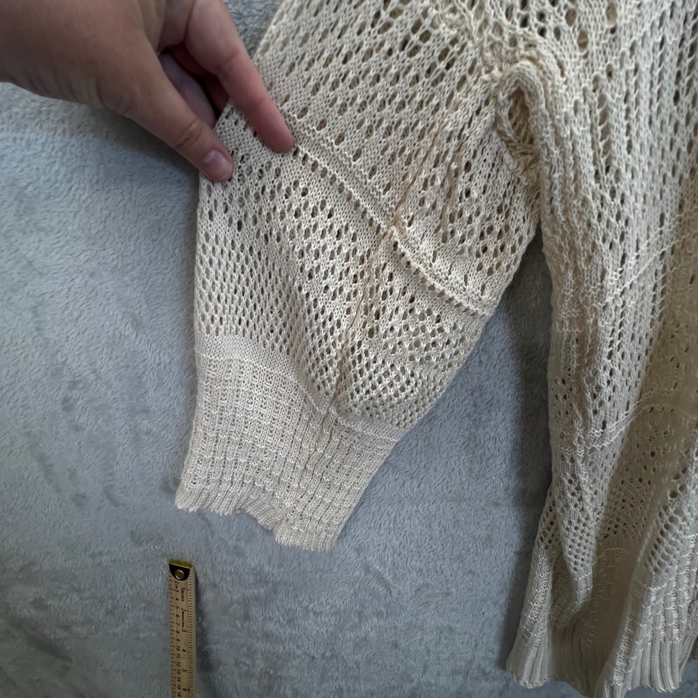 Cover Up Cream Crochet Open Front Cardigan Sweater One Size Boho Knit Coastal - Picture 2 of 6
